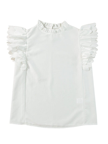 White High Neck Ruffle Top