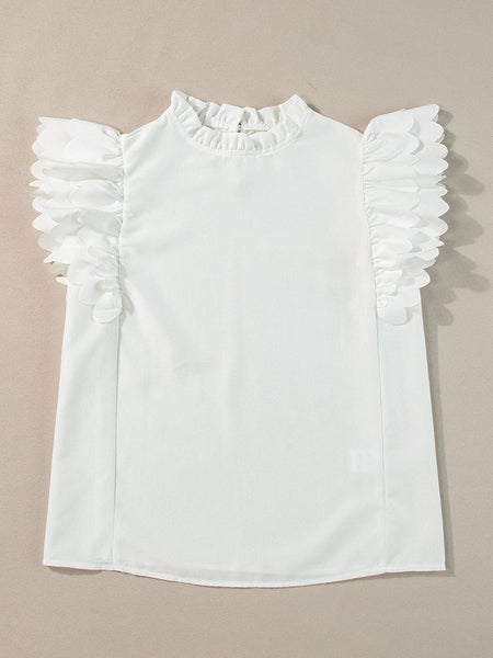 White High Neck Ruffle Top