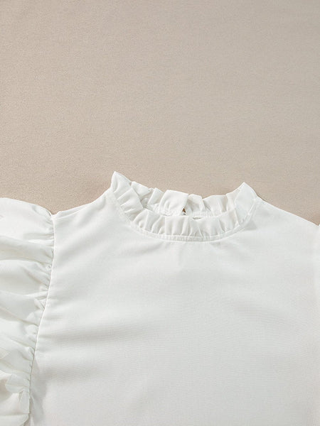 White High Neck Ruffle Top