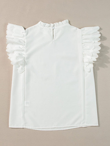 White High Neck Ruffle Top