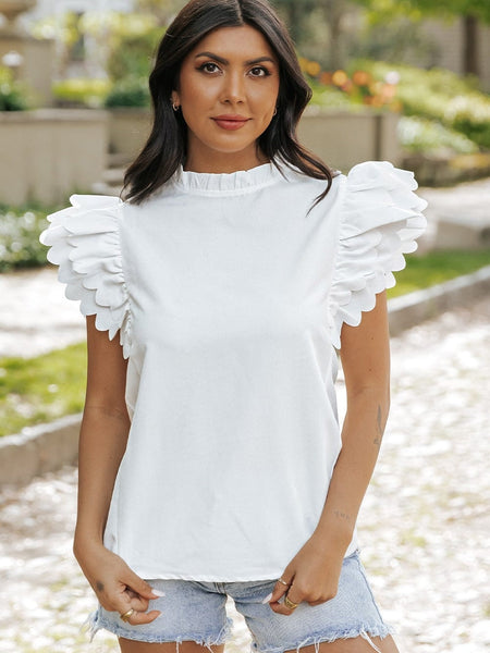 White High Neck Ruffle Top