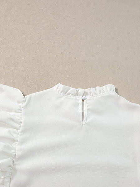 White High Neck Ruffle Top