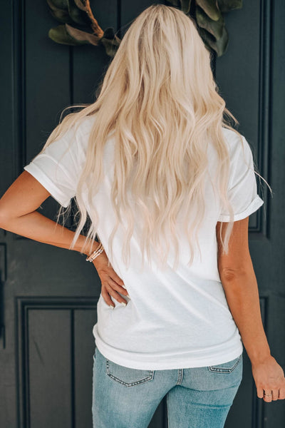 White Heart Print Western Graphic Tee for Valentine's Day
