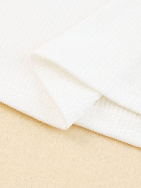 White Mesh Ruffle Sleeve Ribbed Knit Top with Dotty Detail