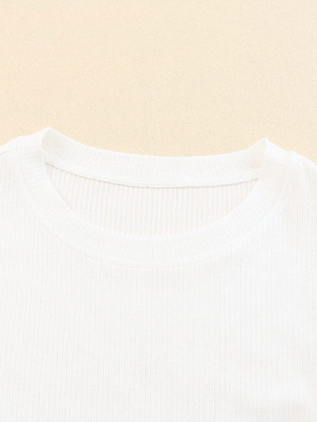 White Mesh Ruffle Sleeve Ribbed Knit Top with Dotty Detail