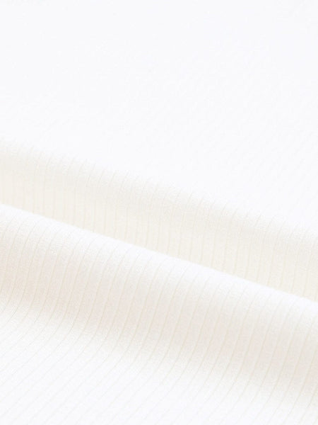 White Mesh Ruffle Sleeve Ribbed Knit Top with Dotty Detail