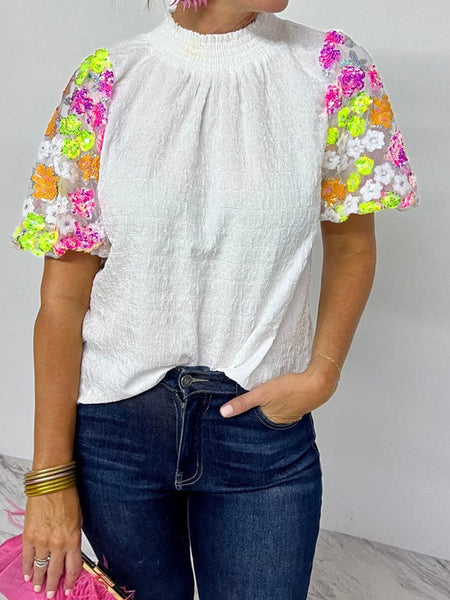 Women's Short Sleeve Sequin Embellished Top made for easy styling and wardrobe coordination, with premium-like structure and finish.