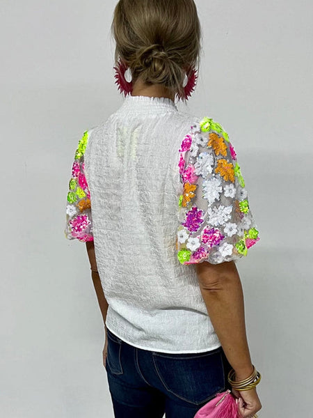 Women's Short Sleeve Sequin Embellished Top made for easy styling and wardrobe coordination, with premium-like structure and finish.