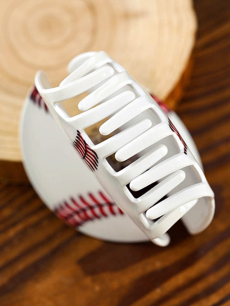 White Striped Acrylic Hair Claw Clip with Ball Pattern