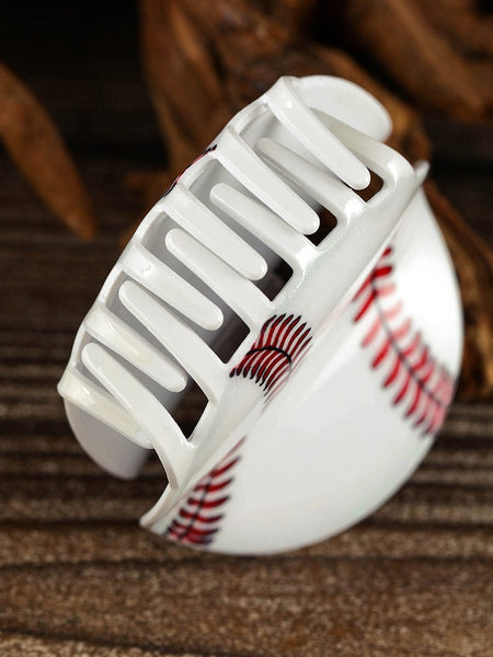 White Striped Acrylic Hair Claw Clip with Ball Pattern