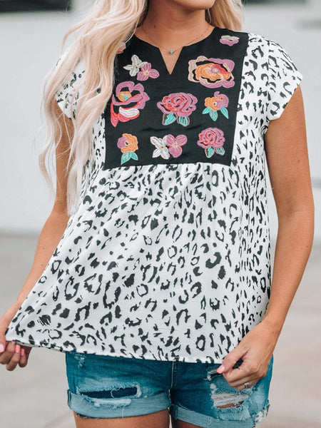 Wild Blossom V-Neck Shift Blouse