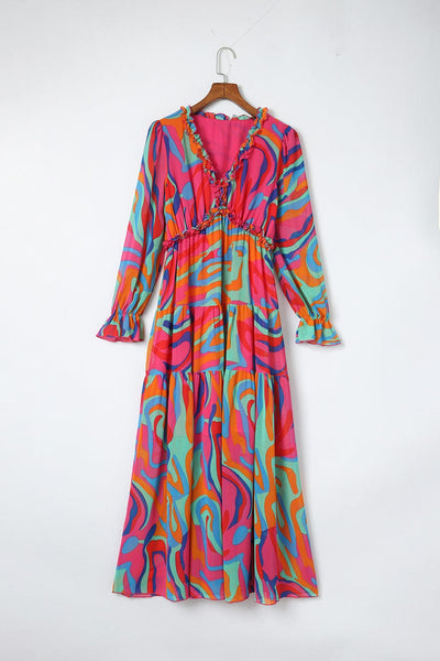 Temperament V-Neck Long Sleeve Flowy Dress