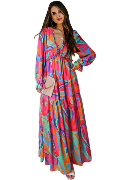 Temperament V-Neck Long Sleeve Flowy Dress