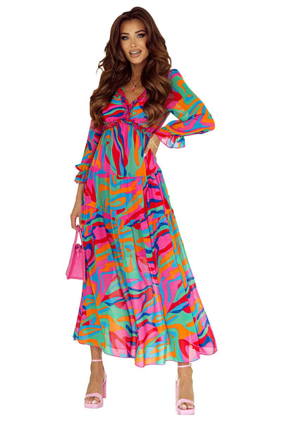 Temperament V-Neck Long Sleeve Flowy Dress