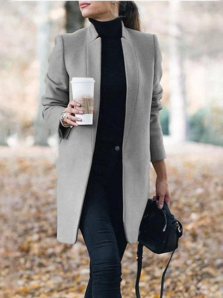 Women's Black Blue Gray Long Coat for Casual Daily and Valentine's Day with practical styling and dependable silhouette control.