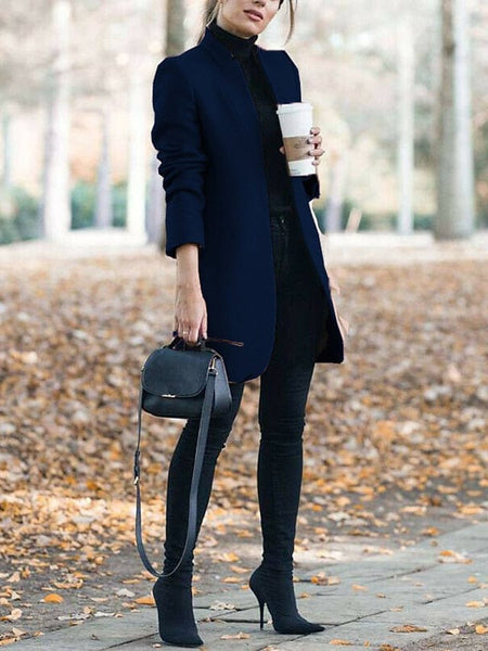 Women's Black Blue Gray Long Coat for Casual Daily and Valentine's Day with practical styling and dependable silhouette control.