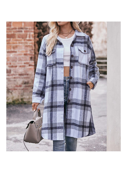 Women's casual flannel plaid shirt long coat