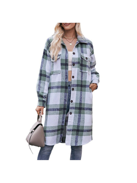 Women's casual flannel plaid shirt long coat
