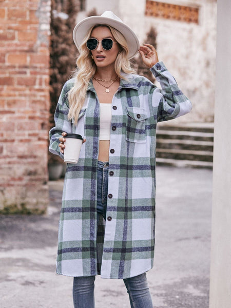 Women's casual flannel plaid shirt long coat