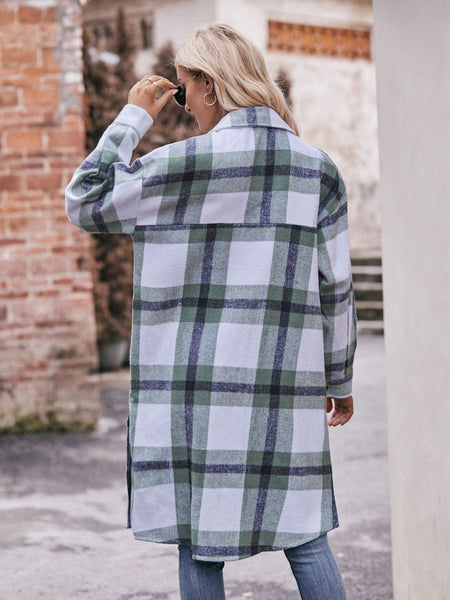 Women's casual flannel plaid shirt long coat