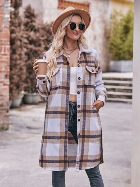 Women's casual flannel plaid shirt long coat