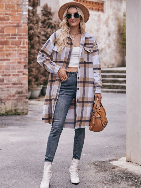 Women's casual flannel plaid shirt long coat