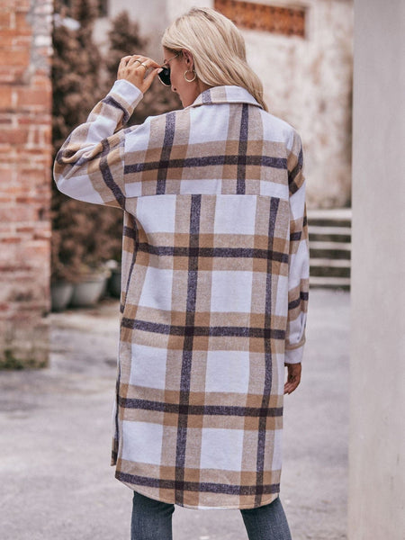 Women's casual flannel plaid shirt long coat