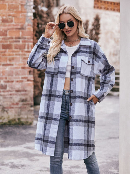 Women's casual flannel plaid shirt long coat
