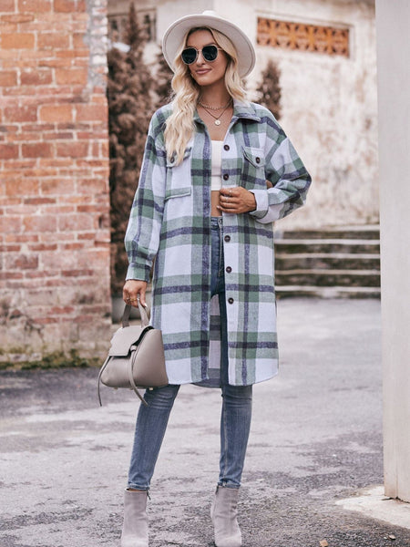 Women's casual flannel plaid shirt long coat