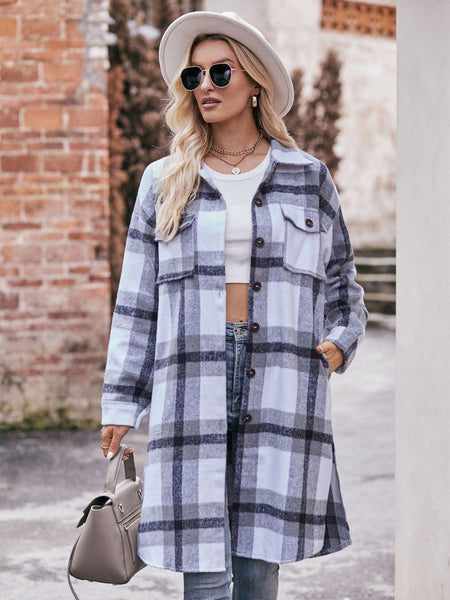 Women's casual flannel plaid shirt long coat