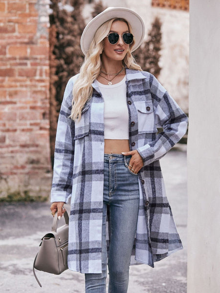 Women's casual flannel plaid shirt long coat