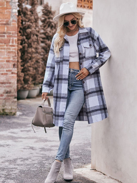 Women's casual flannel plaid shirt long coat