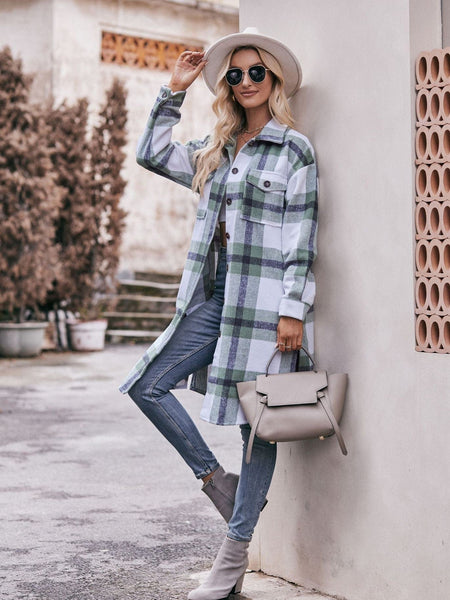 Women's casual flannel plaid shirt long coat