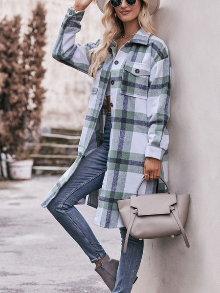 Women's casual flannel plaid shirt long coat