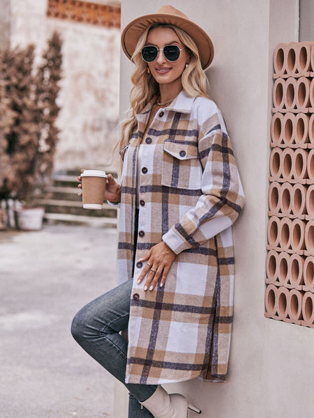 Women's casual flannel plaid shirt long coat