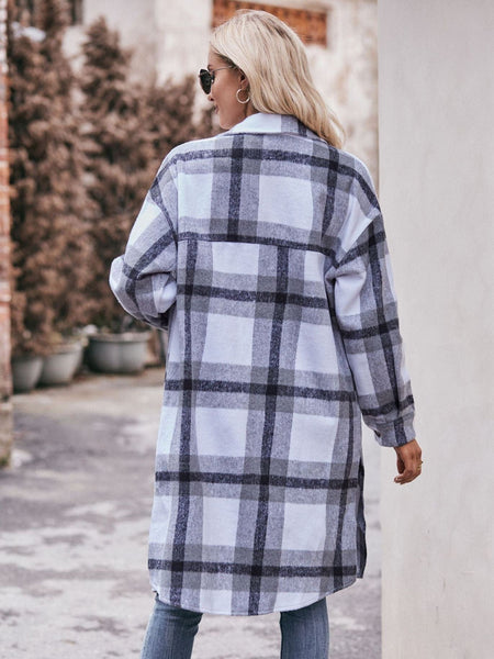 Women's casual flannel plaid shirt long coat