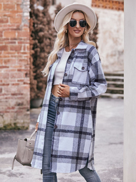 Women's casual flannel plaid shirt long coat