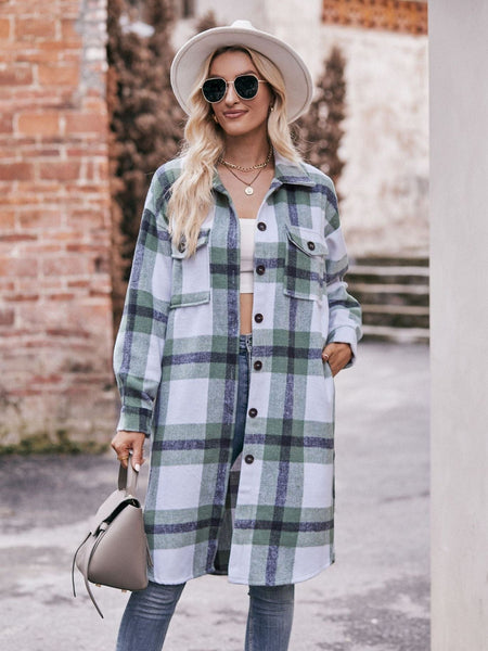 Women's casual flannel plaid shirt long coat