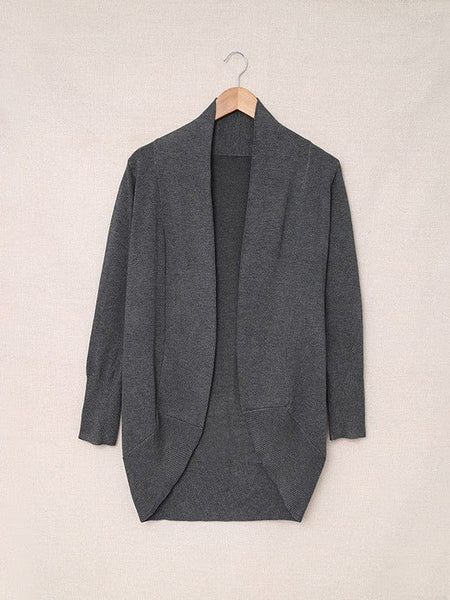 Women'S Casual Mid-Length Solid Color Cardigan Jacket With Long Sleeves