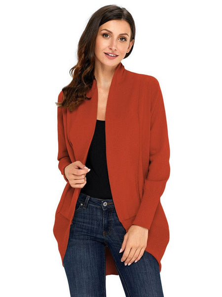 Women'S Casual Mid-Length Solid Color Cardigan Jacket With Long Sleeves