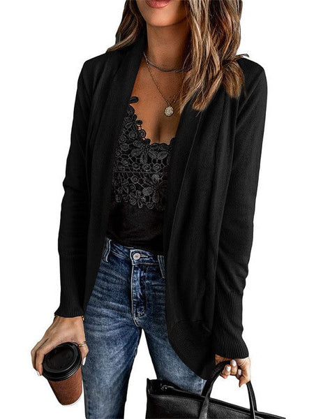 Women'S Casual Mid-Length Solid Color Cardigan Jacket With Long Sleeves