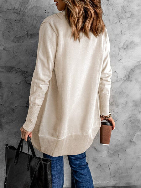 Women'S Casual Mid-Length Solid Color Cardigan Jacket With Long Sleeves