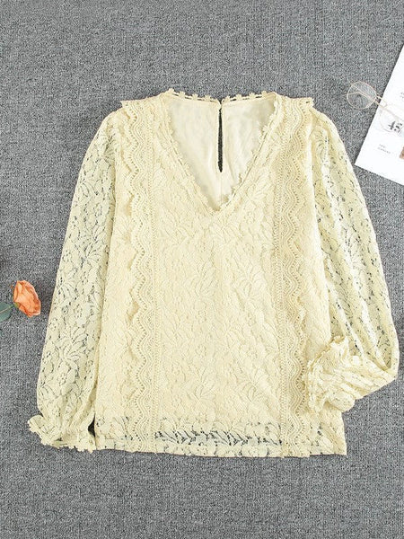 Women's Blouse Lace Embroidery Stitching Bow Tie Long Sleeves Blouse