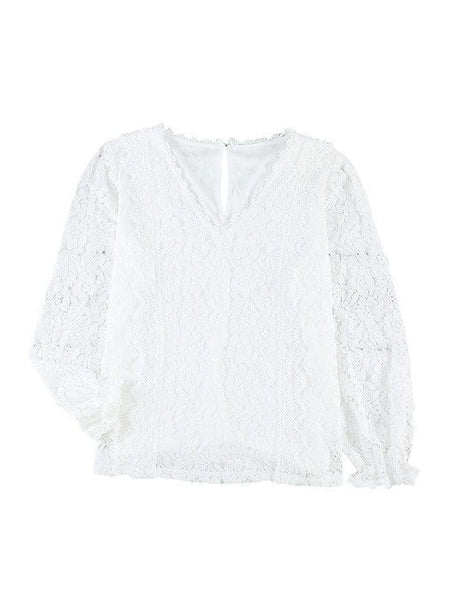 Women's Blouse Lace Embroidery Stitching Bow Tie Long Sleeves Blouse