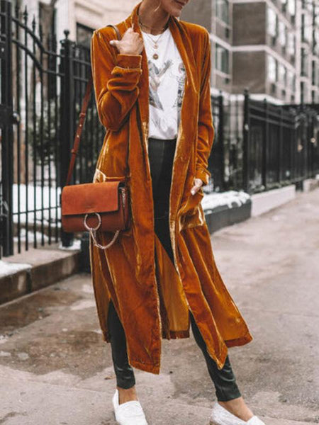 Women's Velvet Long Sleeve Open Front Cardigan in Golden Hues