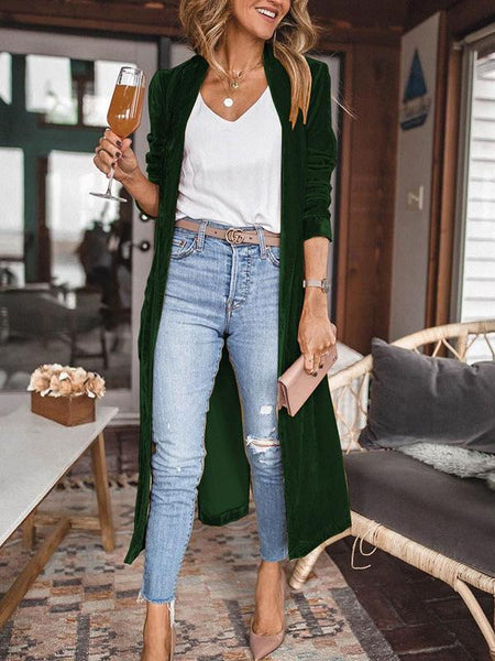 Women's Velvet Long Sleeve Open Front Cardigan in Golden Hues