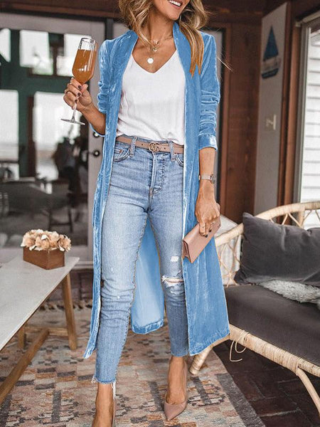Women's Velvet Long Sleeve Open Front Cardigan in Golden Hues