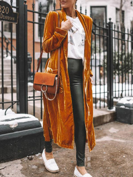 Women's Velvet Long Sleeve Open Front Cardigan in Golden Hues