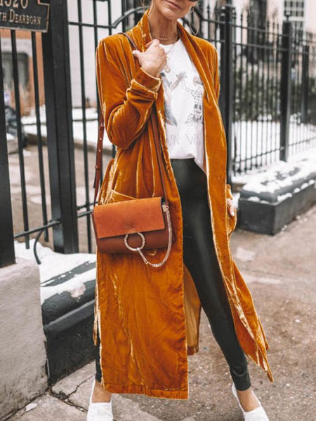 Women's Velvet Long Sleeve Open Front Cardigan in Golden Hues