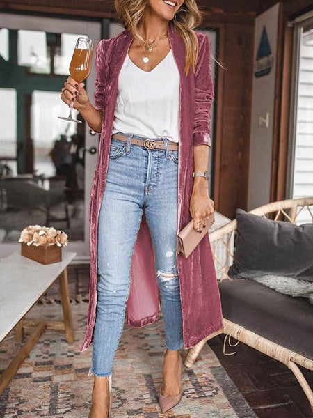Women's Velvet Long Sleeve Open Front Cardigan in Golden Hues